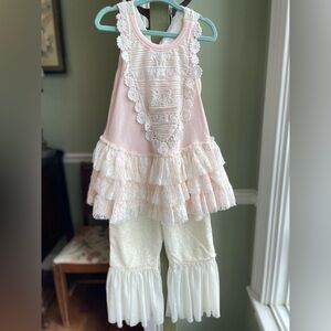 Frilly Frocks Pink Lace Outfit SET 4T 96% Cotton Body Boutique Girls Pink Cream